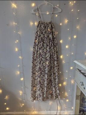 At Last Cream Floral Smocked Sundress with Purple and Blue Accents